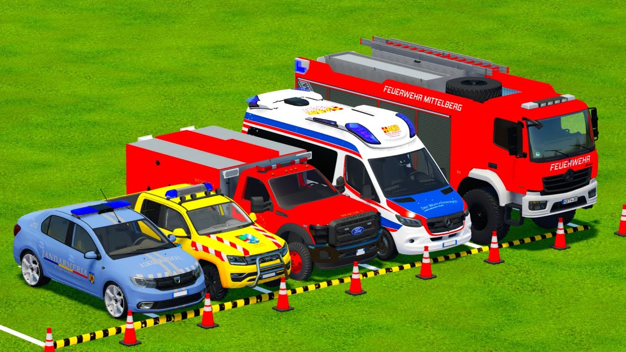 ALL COLORS OF CARS - TRANSPORTING AND CHINGING COLORS OF POLICE CARS  WITH BIG TRUCKS