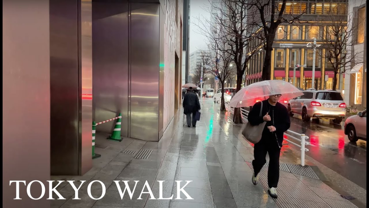 🇯🇵 Tokyo, Japan Walking Tour | Heavy Rain Walk in Ginza [4K HDR 60 fps Binaural ASMR]