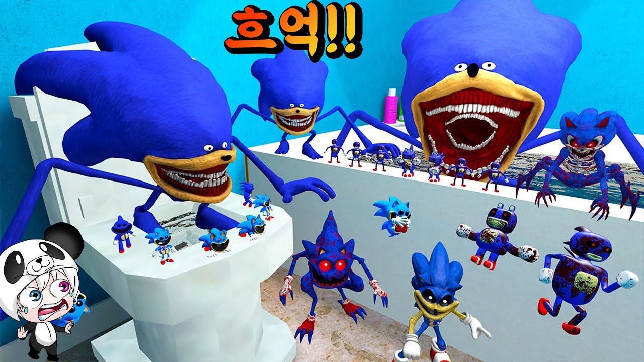 똥싸러 화장실에 갔더니 신소닉과 괴물소닉이 가득하다!!! ㅠㅠ 신기한 신소닉들 대거등장!! 애니메이션 상황극 [꿈토이 꿀잼 리액션]