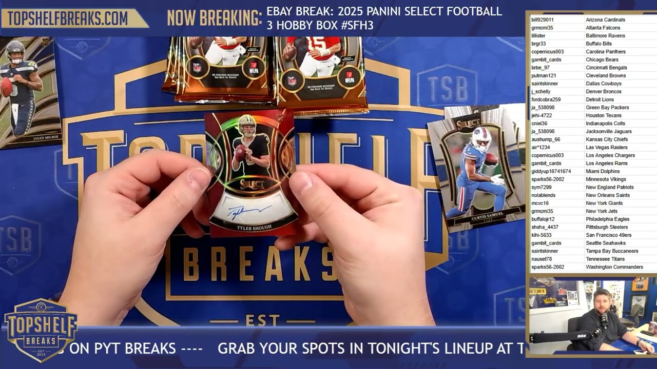 EBAY BREAK #SFH3 2025 Panini Select Football 3 Box PYT Break | Top Shelf Breaks | 2/20/26