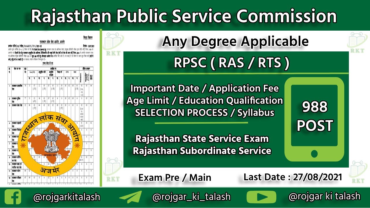 RPSC RAS 2021 Notification | RPSC RAS RTS Online Application Form 2021 | RAS Online form 2021