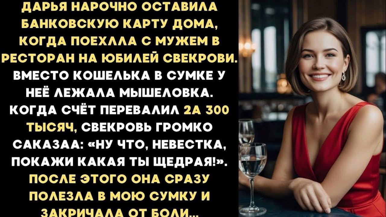 Дарья нарочно оставила банковскую карту дома, когда поехала с мужем в ресторан на юбилей свекрови...