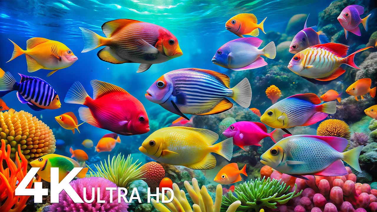 DREAM AQUARIUM 4K - Marine Life, Sea Animals and Coral Reef - Fish Tank Sounds for Deep Sleep #79