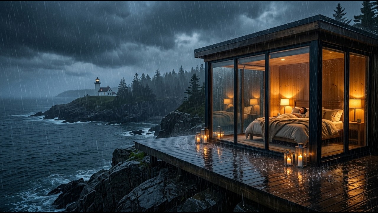 Rain Sounds by the Seaside Cabin 🌊 | No Music, Pure Relaxing Sleep Sounds