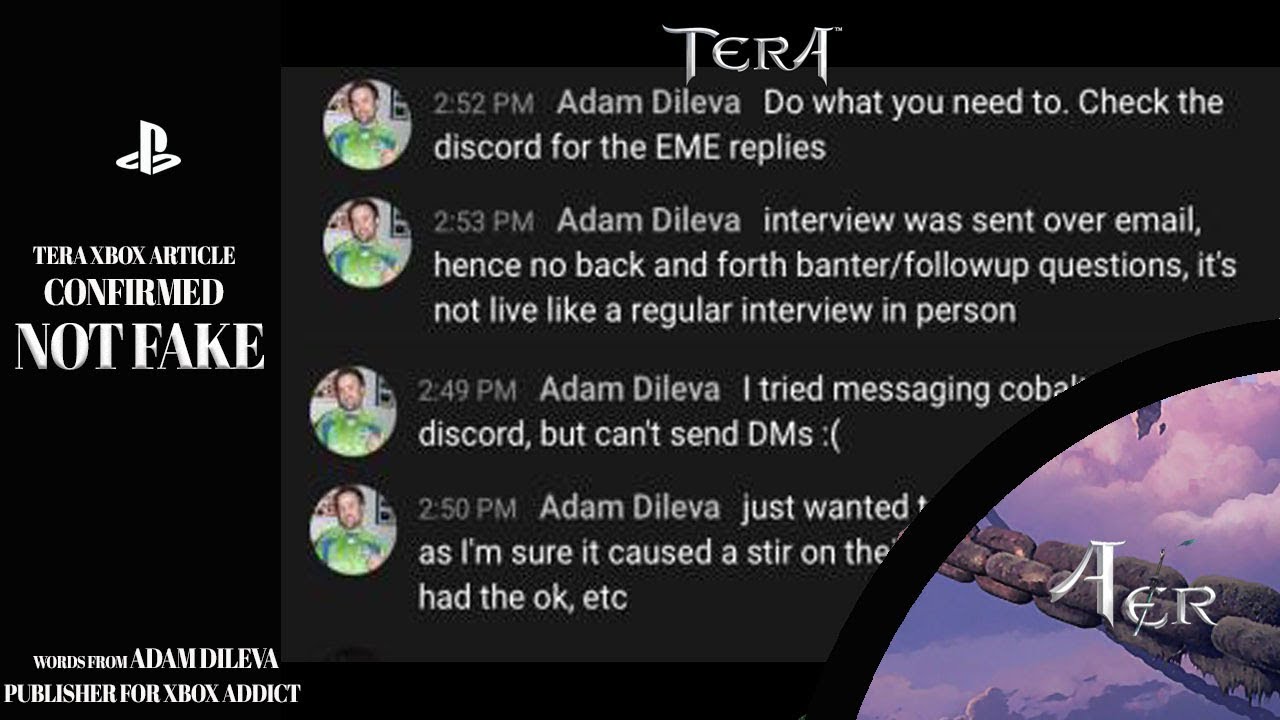 Tera Console News : The Article with Matt Denomme is Confirmed NOT FAKE!  Words from Adam Dileva