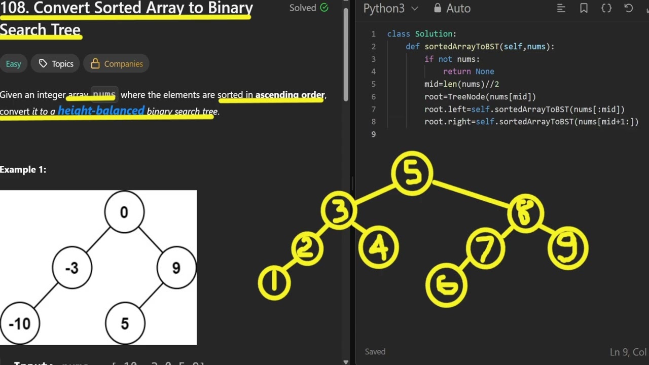 Leetcode 108. Convert Sorted Array to Binary Search Tree ✨🪄Midpoint Magic, BST Crafted! 🌴