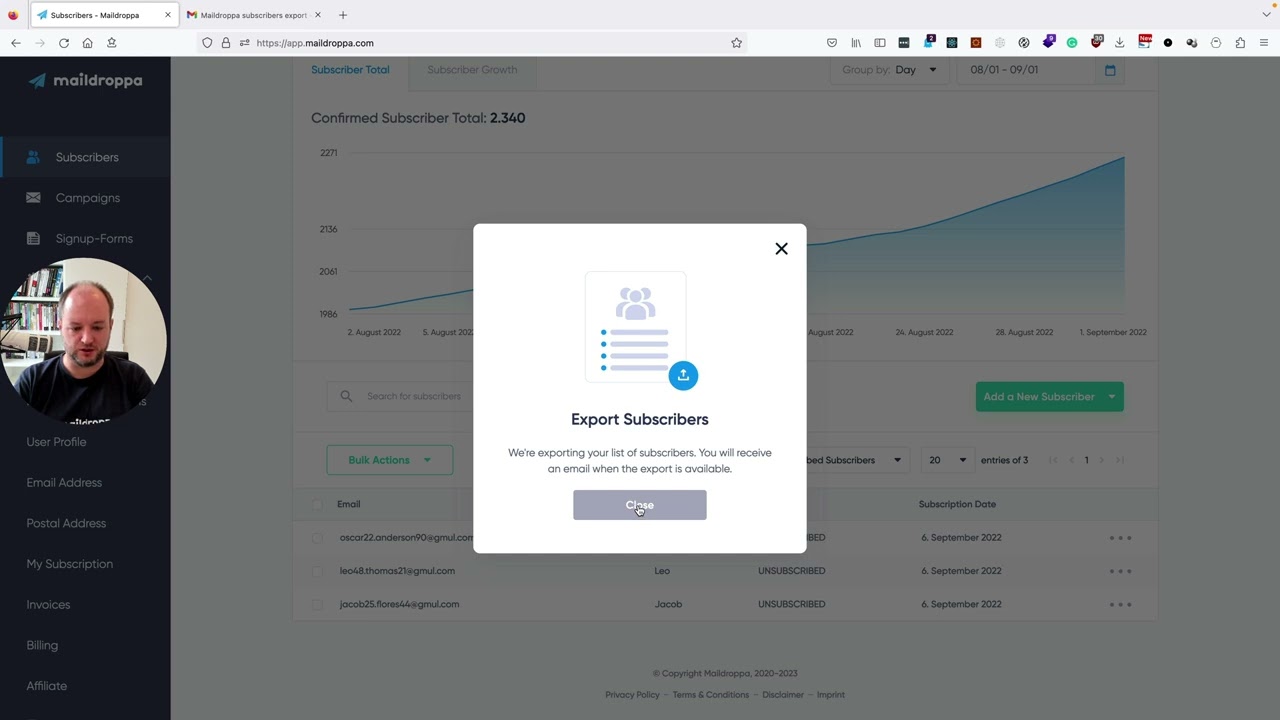 Maildroppa Subscriber Export