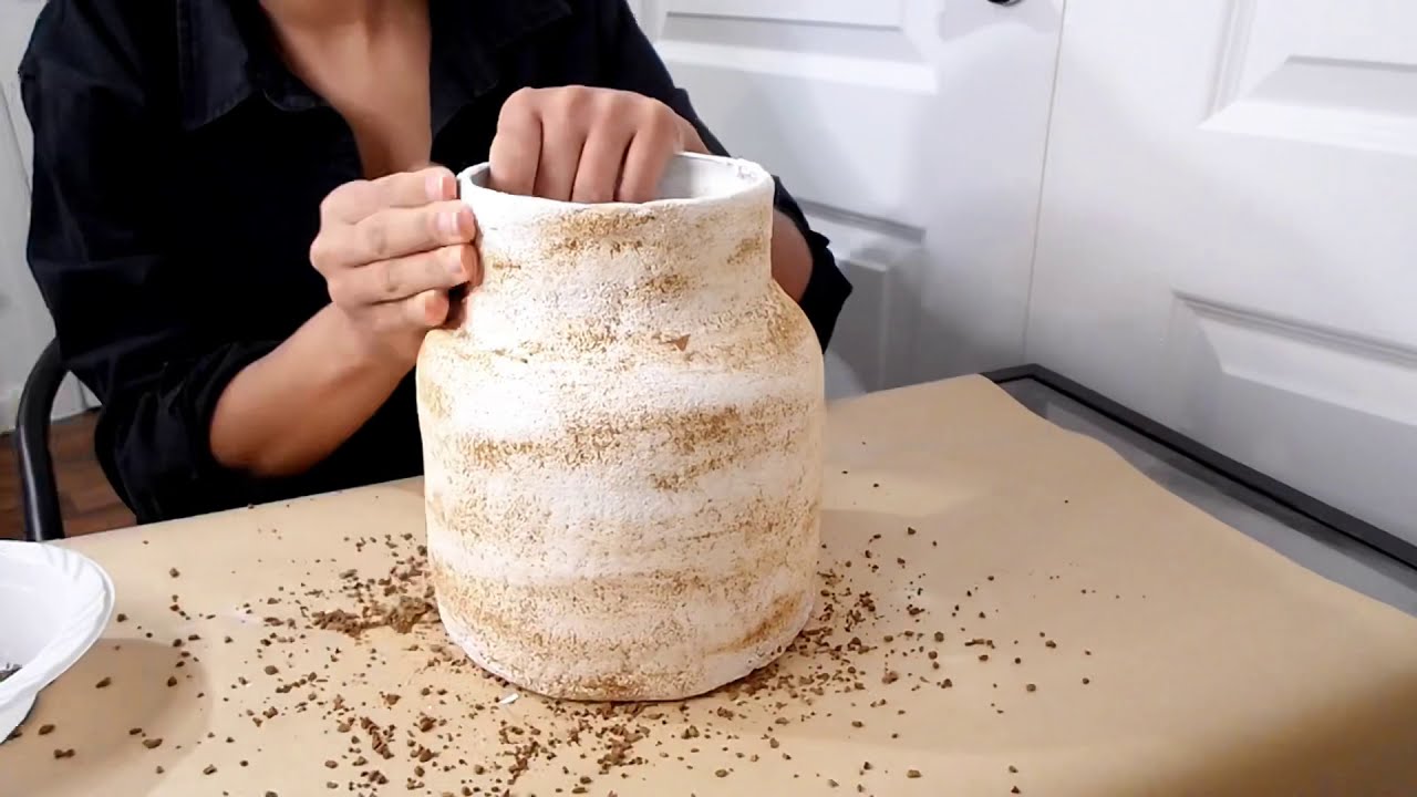 How To DIY A Stone Textured Vase / Aged Planter Pot | DIY DUPE