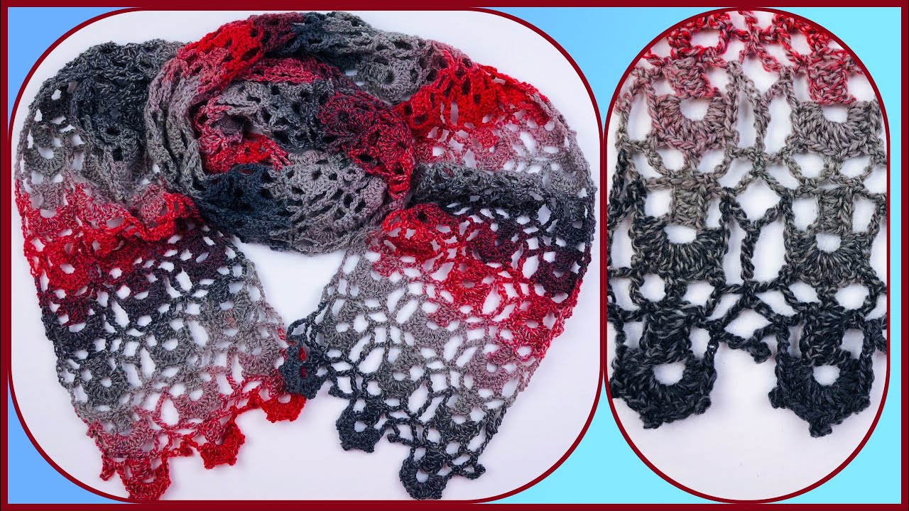 BUFANDA en CROCHET “PRIMAVERAL”con ARCOS  (Super Facil)