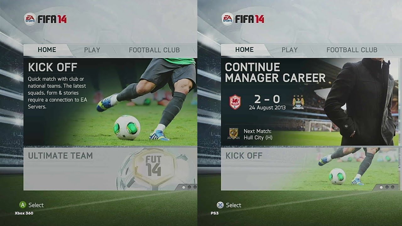 FIFA 14 PS3 Vs FIFA 14 Xbox 360 Menu