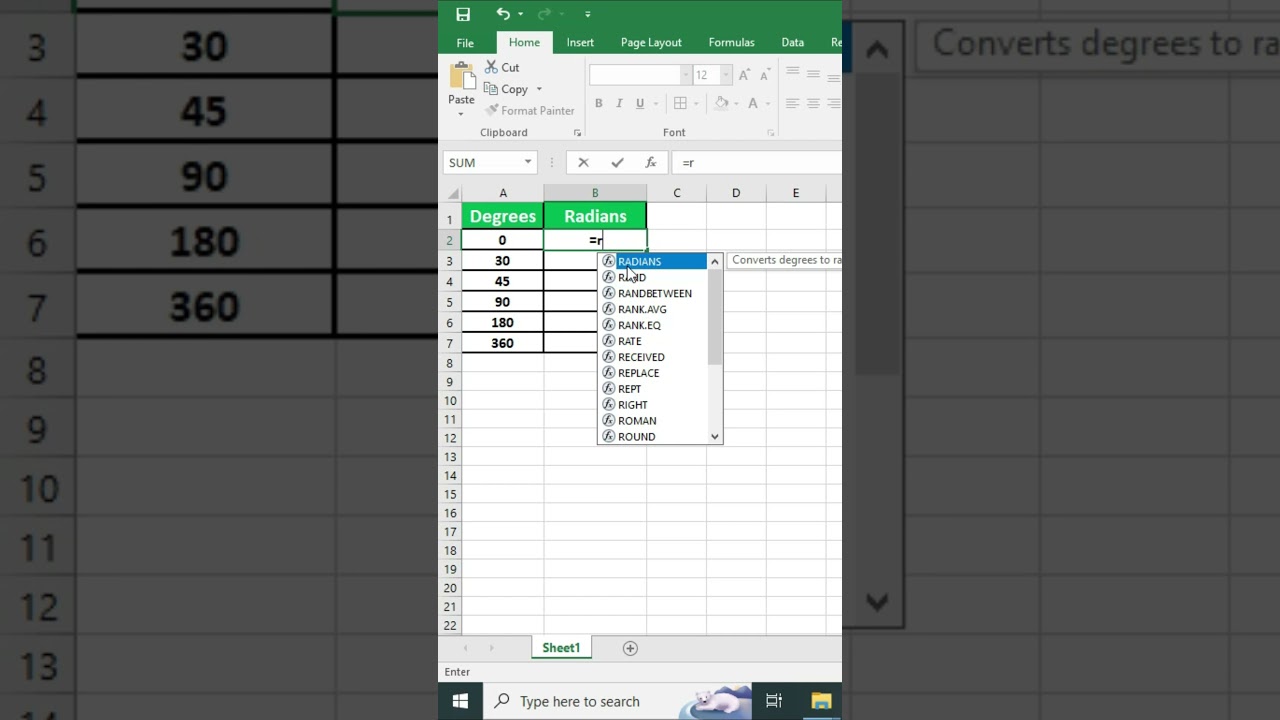 How to convert Degrees to Radians in Excel #ExcelTips #Radians #DegreesToRadians #ExcelFormulas