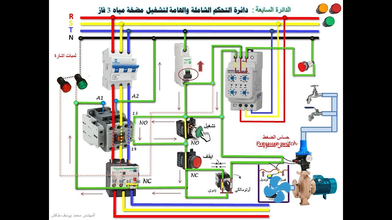 توصيل وتشغيل دائرة التحكم الشاملة والهامة لمضخات المياه وغواطس الآبار