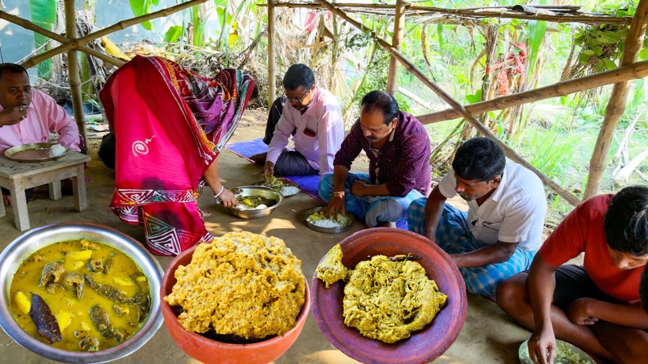 চন্দ্রমুখি আলু দিয়ে কৈ মাছের পাতলা ঝোল তার সাথে কলার মোচা ও কচুপোড়া বাটা | Village Lunch Thali |