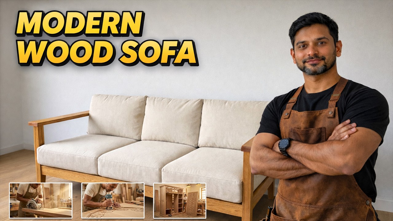 Modern Solid Wood Sofa Build | Minimal Frame Design | Woodworking ASMR #maste_grain #asmr #softasmr