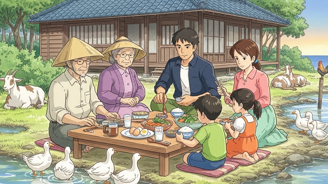 A Cozy Village , Harvesting ,Cooking, Marketing fishes& vegetables | A Ghibli-Inspired Family Story