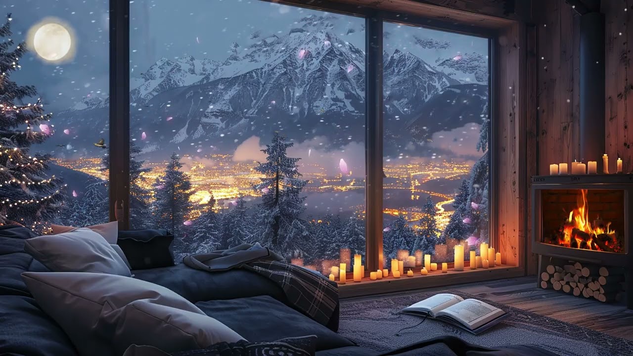 ASMR Night Ambience to Reduce Mental Fatigue with Winter Wind and Fire Sounds