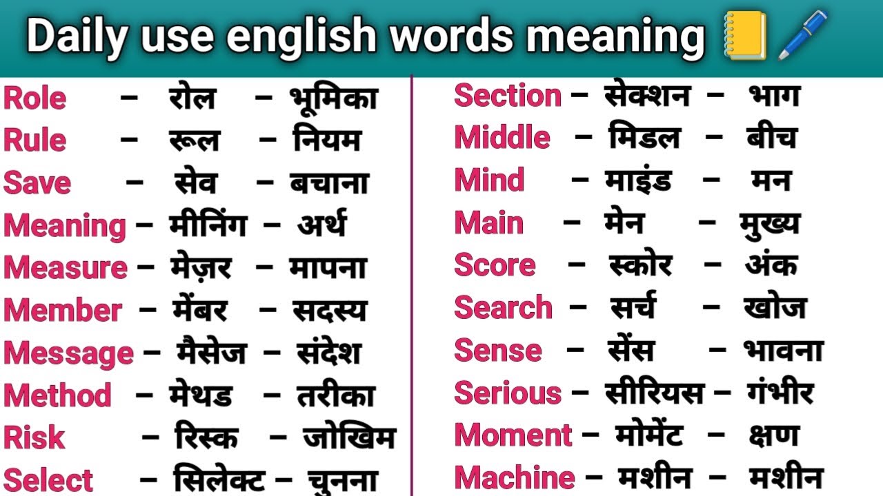 100 Words with Hindi Meanings | Word Meaning | Daily Use English