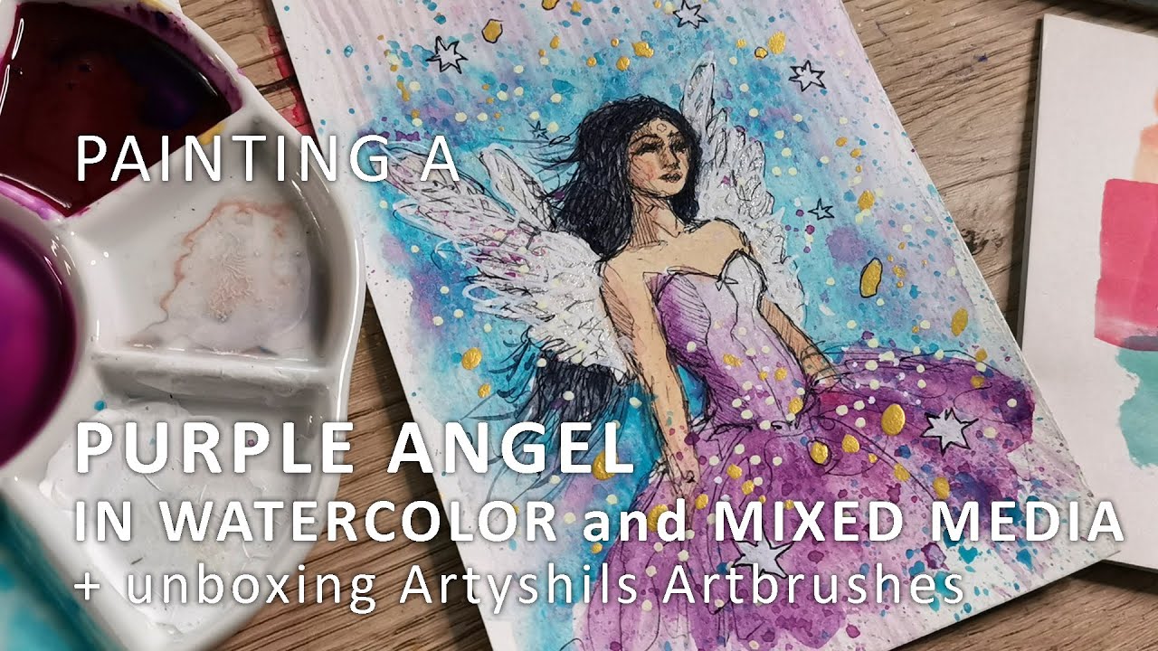 Purple Angel in watercolor + unboxing ArtyShils ArtBrushes