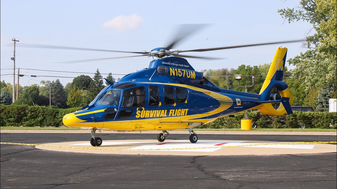 U OF M SURVIVALFLIGHT 2 (N157UM) AIRBUS H155 B1 LANDING/LIFTING FROM MCLAREN CENTRAL MICHIGAN