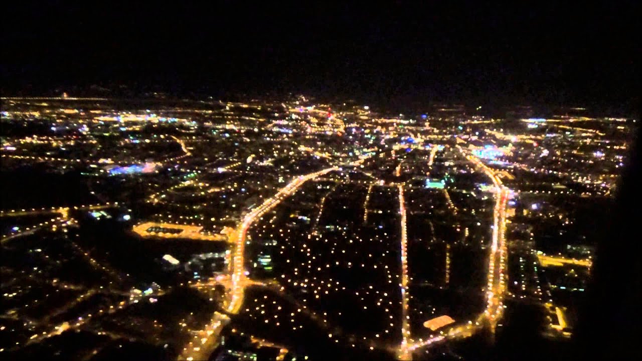 Wrocław z nocą z lotu ptaka i lądowanie w Porcie Lotniczym Wrocław Strachowice (WRO)