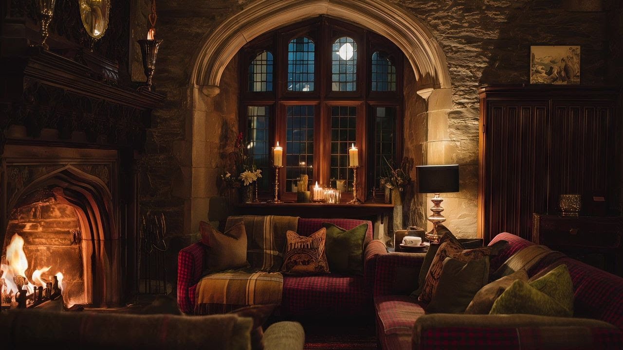 🕯️ Cozy Castle Fireplace & Candlelight Ambience | Relaxing Night Atmosphere | No Ads