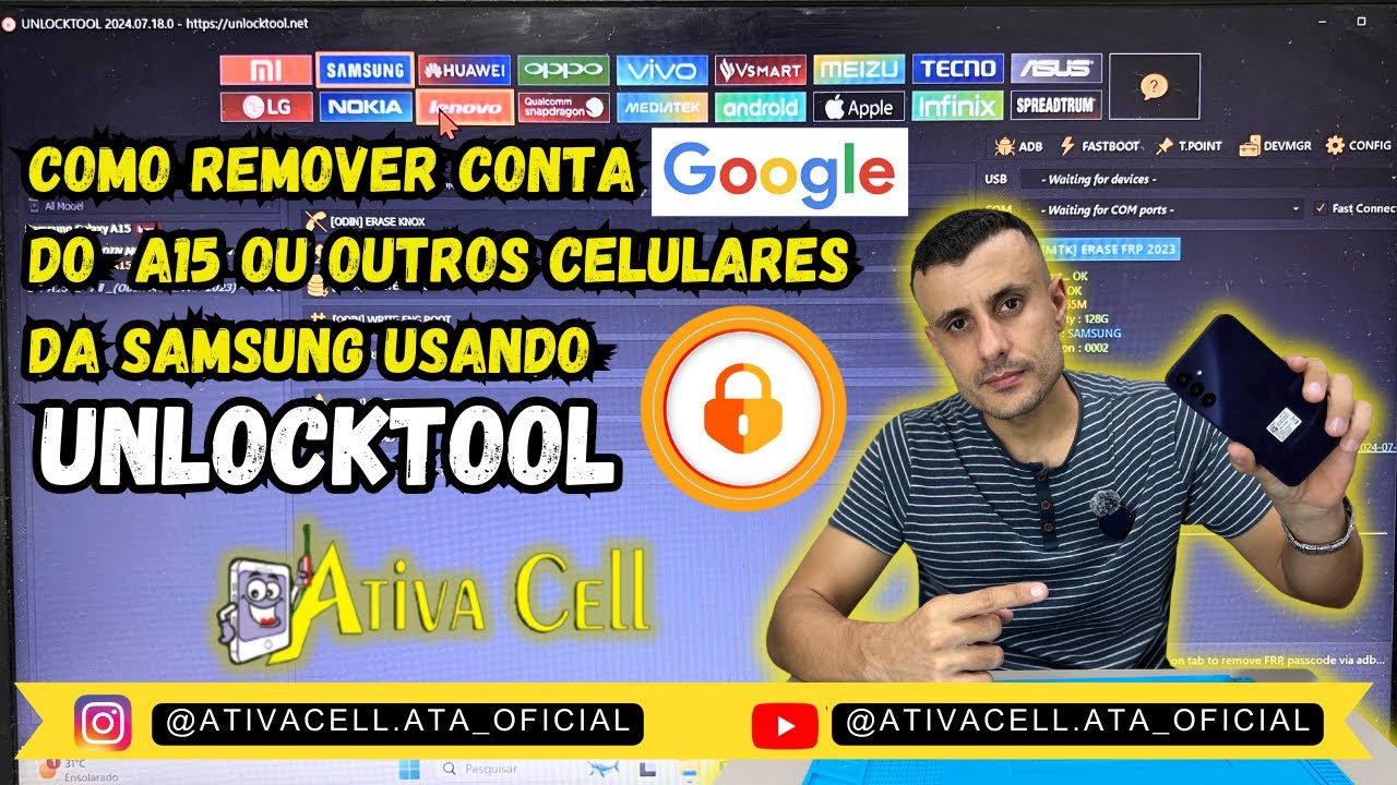 Como remover conta google do A15 ou outros celulares do Samsung usando Unlocktool     #viralvideos