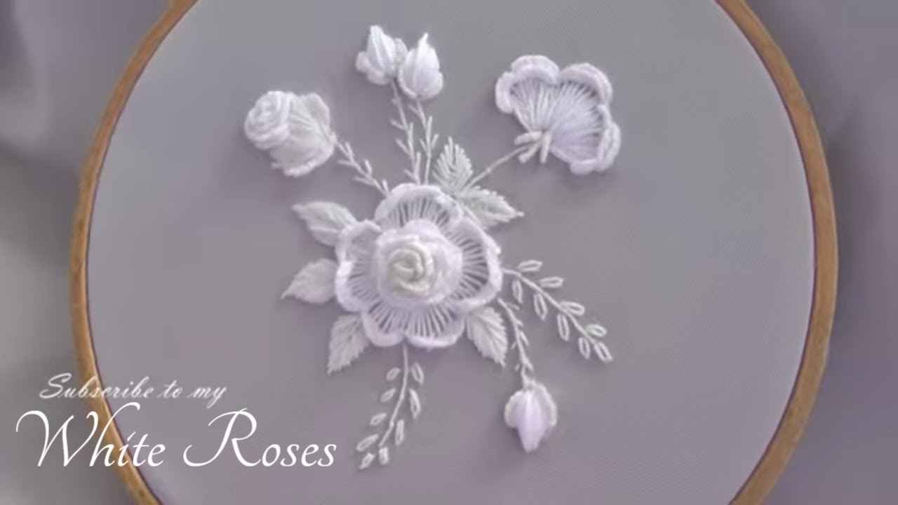 3D White Roses  Cast on Stitch - White Embroidery