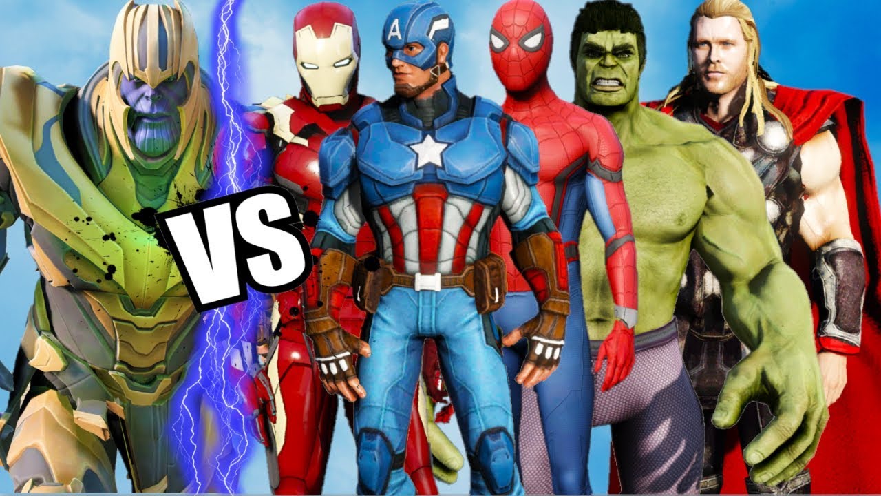 THE AVENGERS VS THANOS - Iron Man, Hulk, Spider-Man, Captain America, Thor, vs Thanos