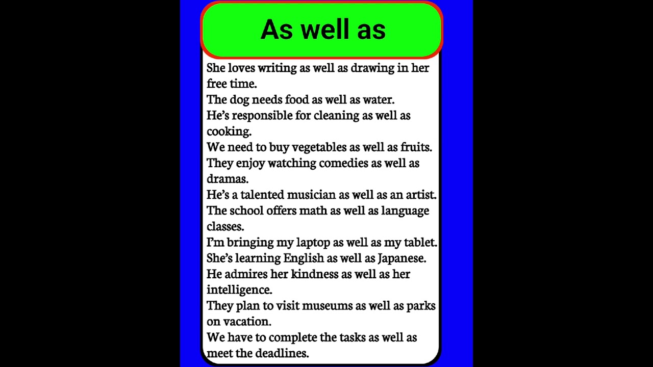 Helpful sentences using As well as #dailyenglish #english #spokenenglish #learnenglish