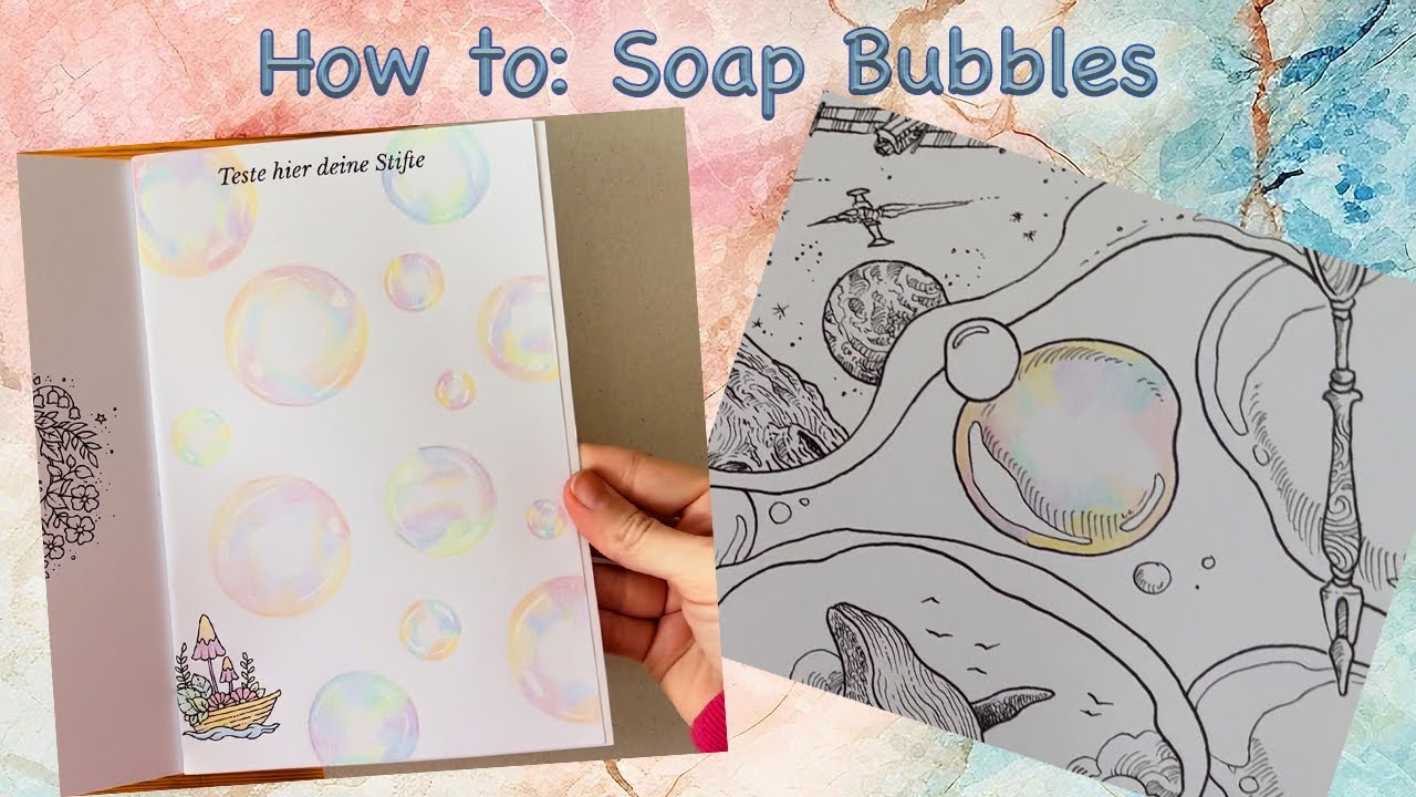 How I draw and color Soap Bubbles in a coloring book | Adult Coloring