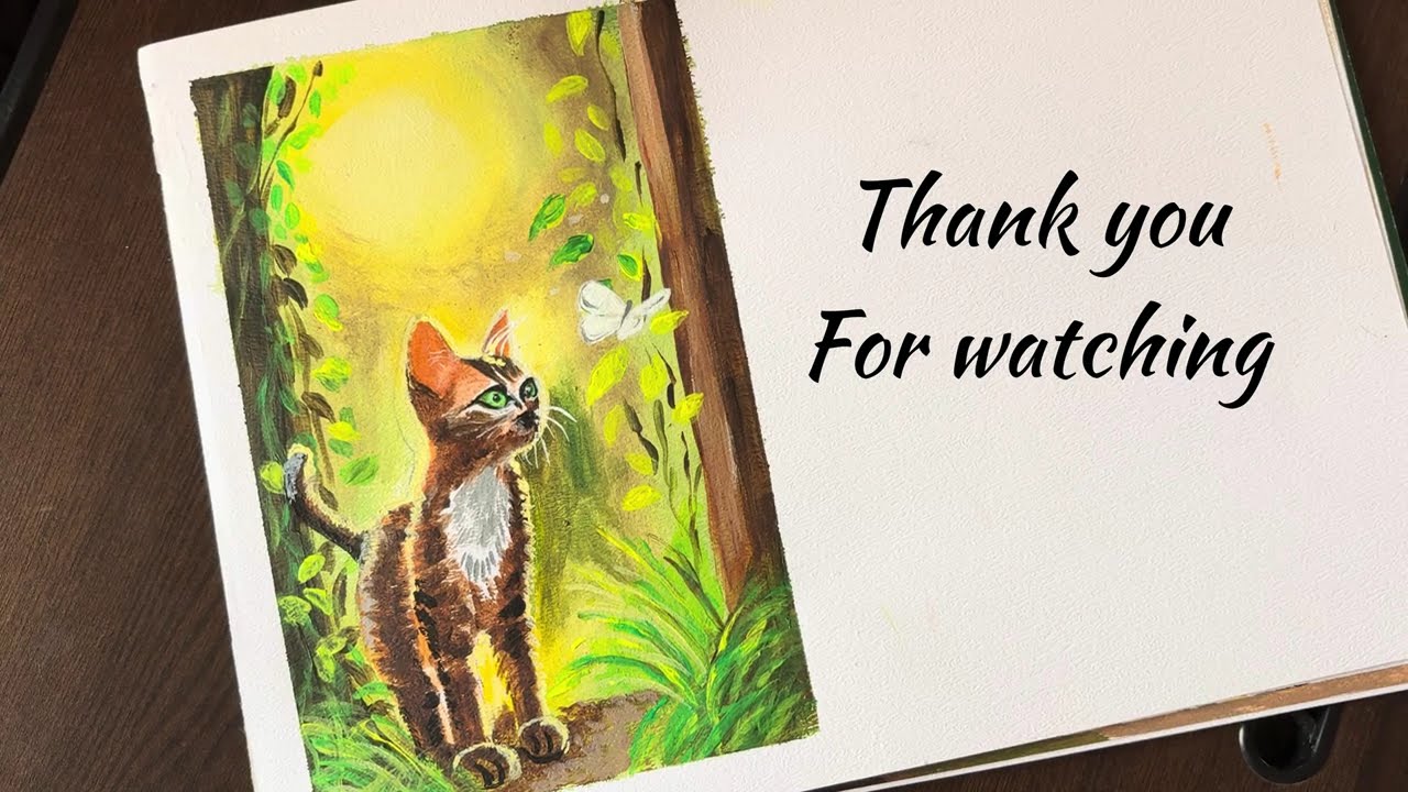 Magical Forest Cat Painting | Butterfly Day Scene Art | Peaceful Nature Drawing
