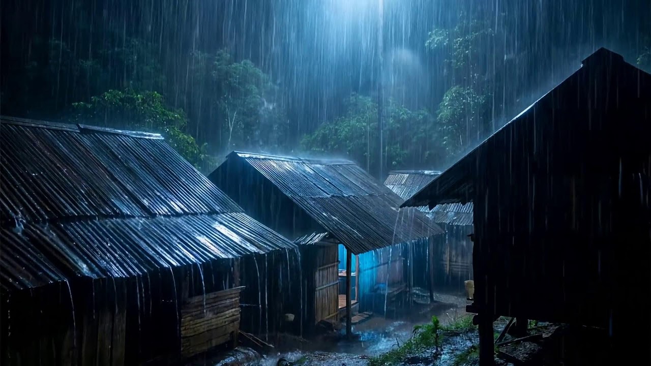Slow Night Rain On Zinc Roof With Thunder Sounds For Mindfulness Practice And Restful Sleep