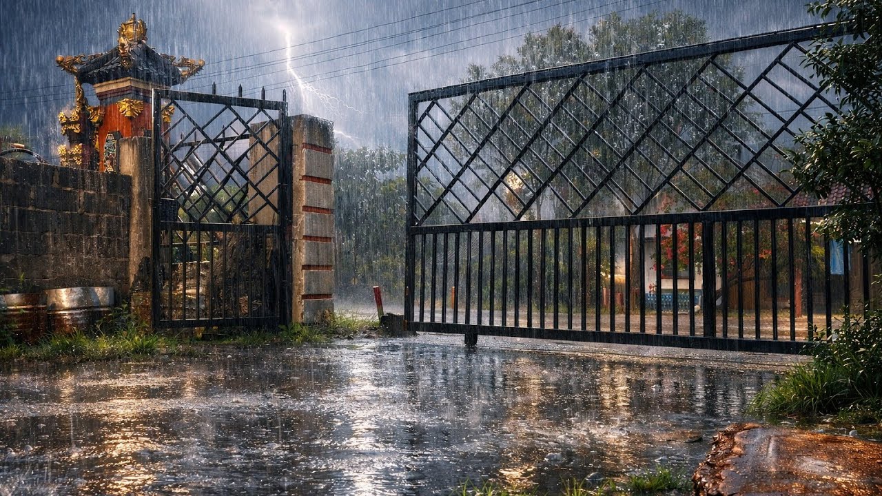 Open Gate in a Thunderstorm 🌧️⚡ Heavy Rain Sounds for Deep Sleep (No Ads)