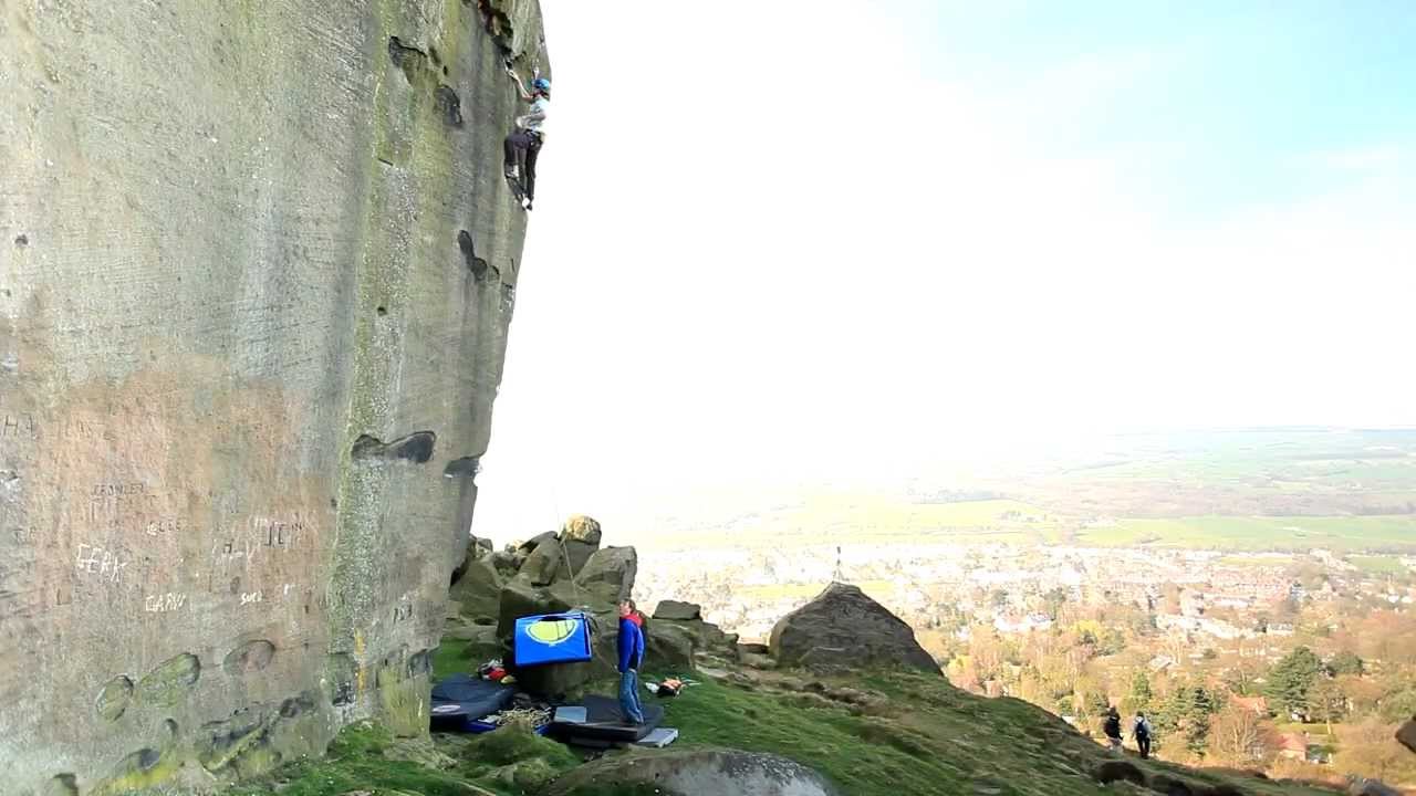 Michele Caminati climbs 'The New Statesman' E8 7a, Ilkley, UK.