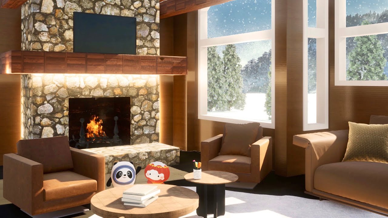 Ski Resort Ambience ASMR | Winter Olympics Ambience Ski Lodge Fireplace | Oriental Ambience