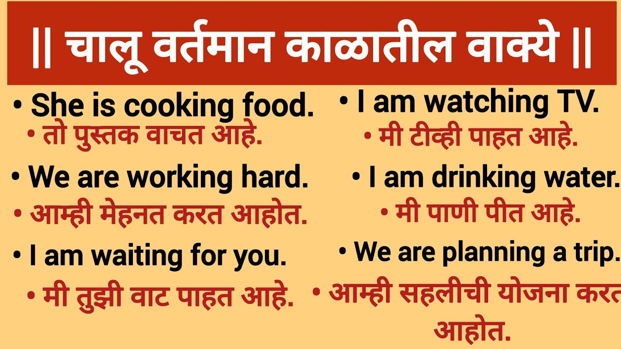 Present Continuous Tense in English with Marathi Meaning| Daily Use Sentences| Learn English Easily