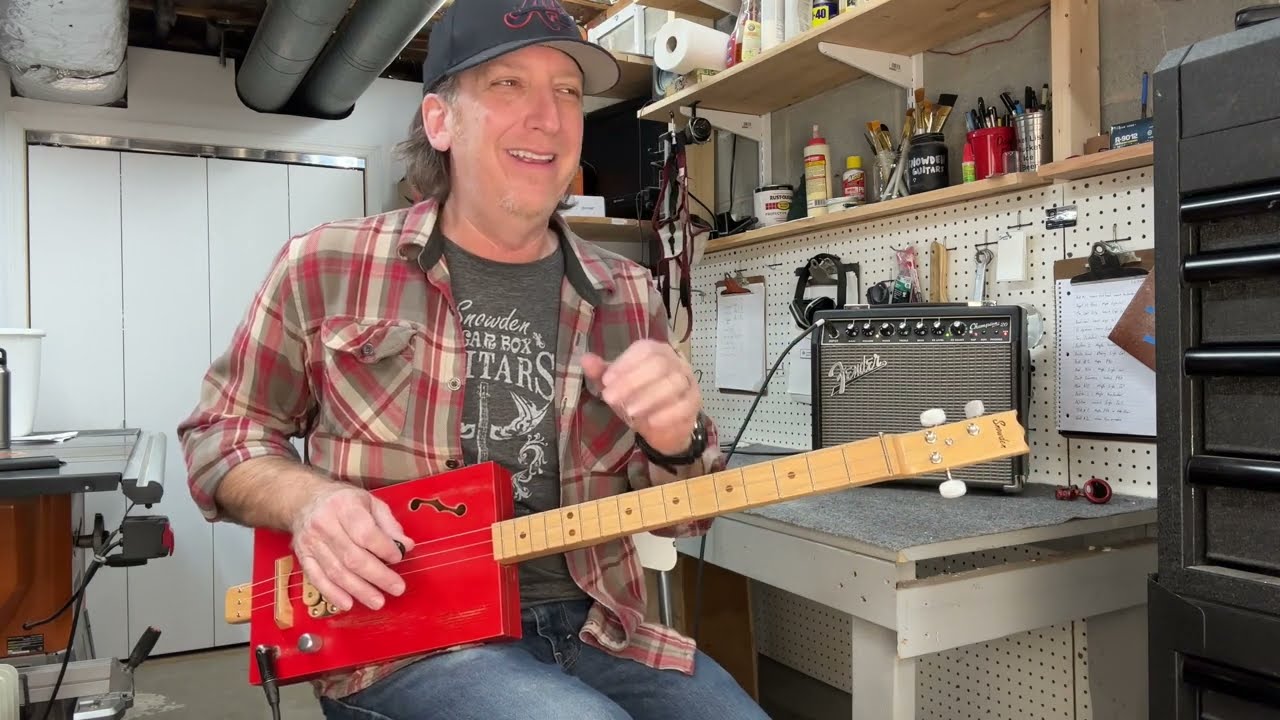 How to Play Dirty Deeds by AC/DC on a 3 String Cigar Box Guitar with Mike Snowden G-D-G Tuning