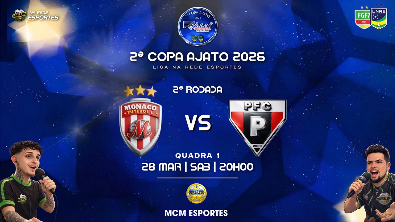 2&ordf; RODADA COPA AJATO 2026 - M&ocirc;naco Fut7 x Porto FC