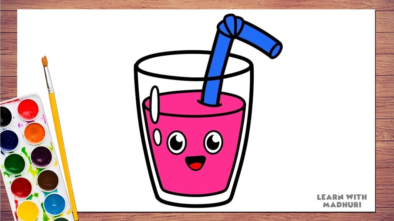 Как нарисовать стакан с соком 🍹 | 🧃Рисунок стакана с соком и соломинкой для детей и малышей