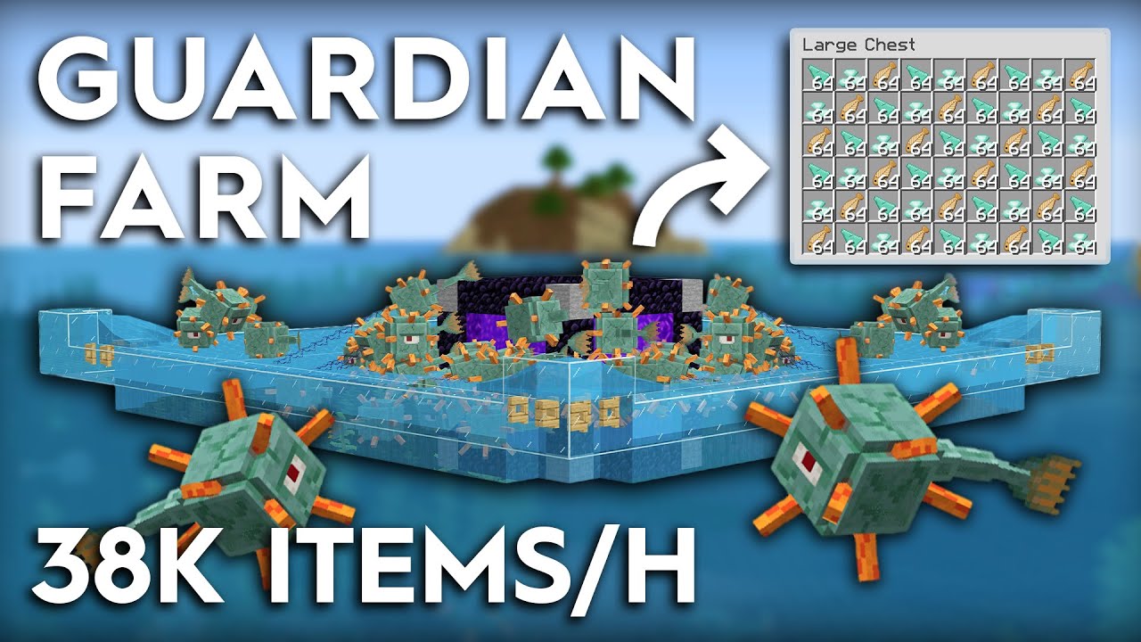 Minecraft Guardian Farm - Easy No Drain - 38,000 Items Per Hour - 1.20+