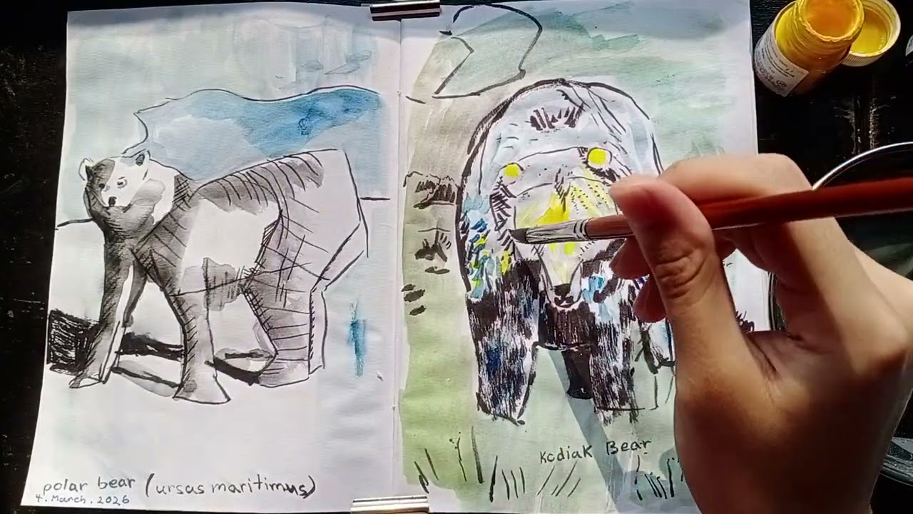 Bear and fashion girlies painting sesh | brush to paper asmr