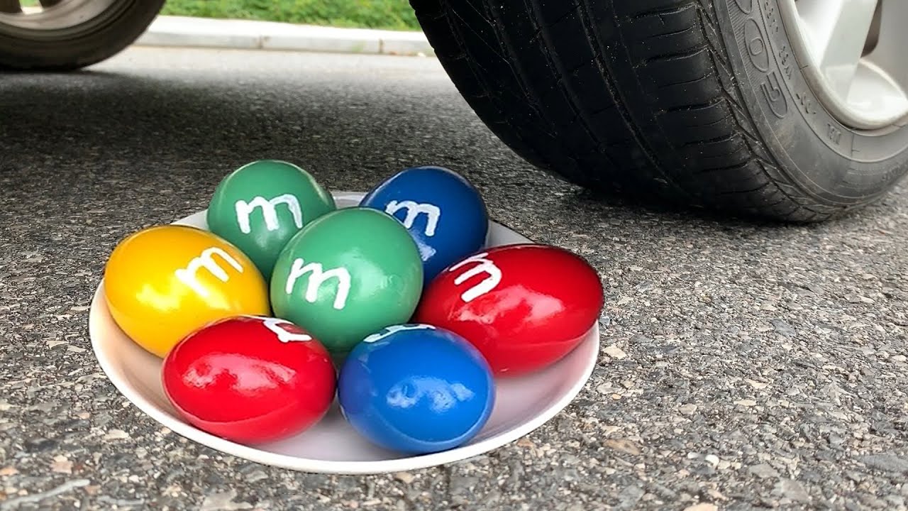 Experiment Car vs M&M Candy | Crushing crunchy & soft things by car | Test Ex