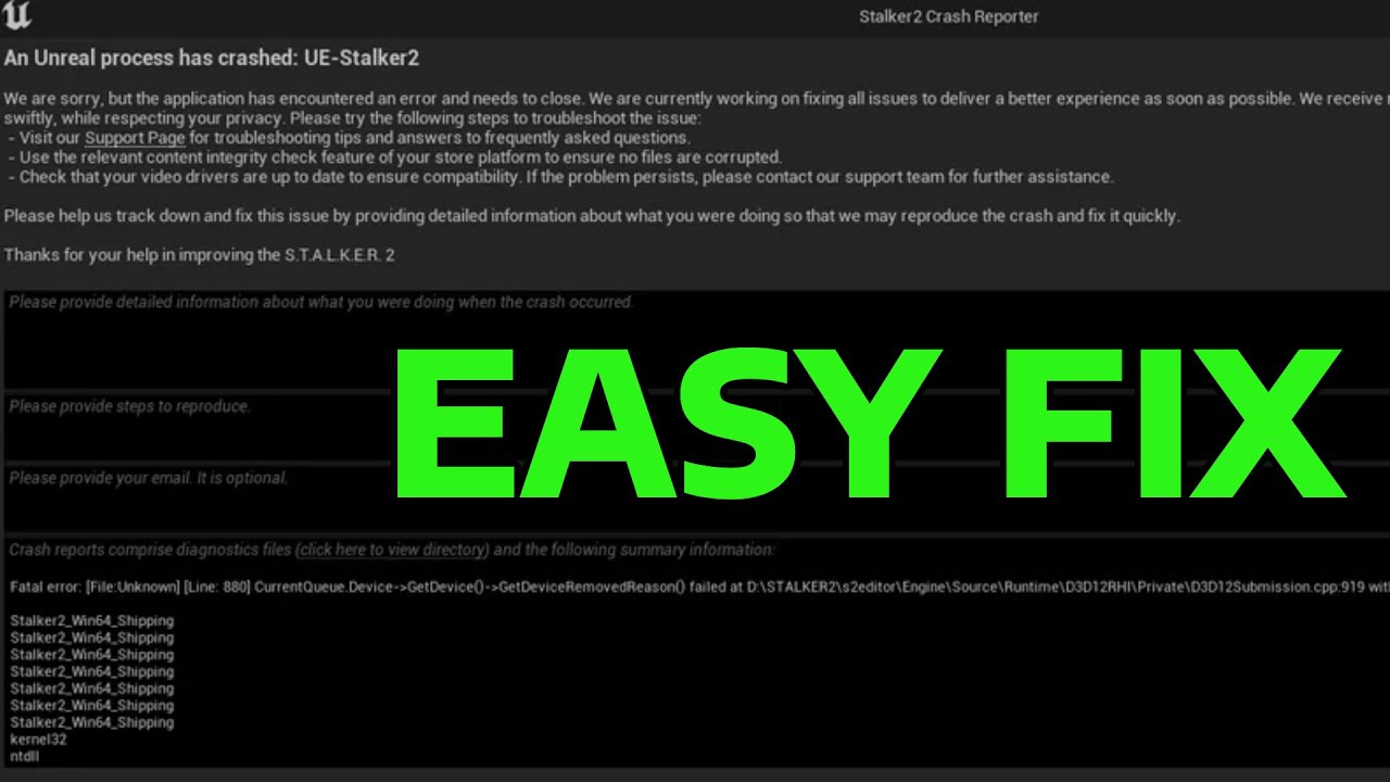 How To Fix Low Level Fatal Error STALKER 2 Fix STALKER2_win64_shipping Crash
