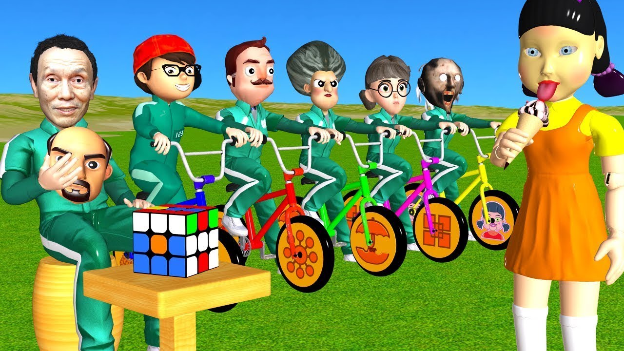 Scary Teacher 3D vs Squid Game Who Faster Hand Squid Girl Solve Rubik Level Max Challenge Who's Boss