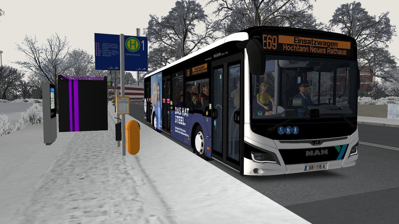 Kurze Fahrt in einer schönen Winterlandschaft | Städtedreieck Modded - Linie E69 | OMSI 2 #307
