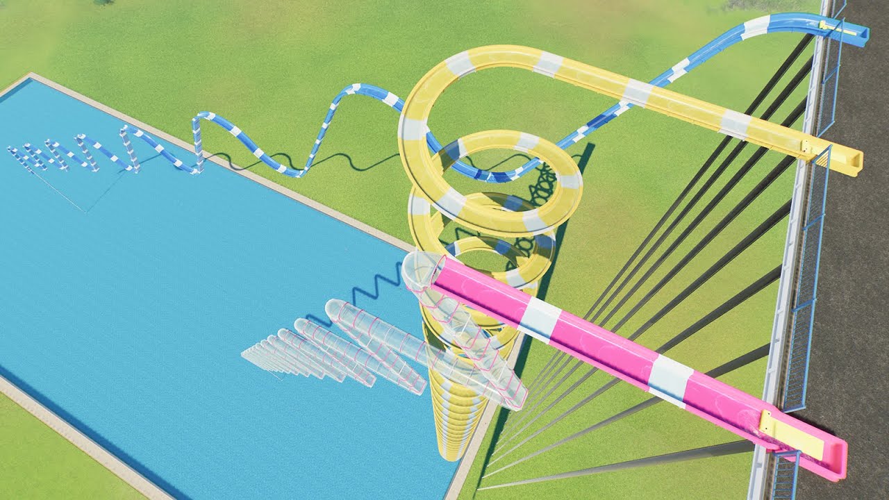 Z Down Shape vs Wavy vs Spiral Mat Flume Water Slide - Planet Coaster 2