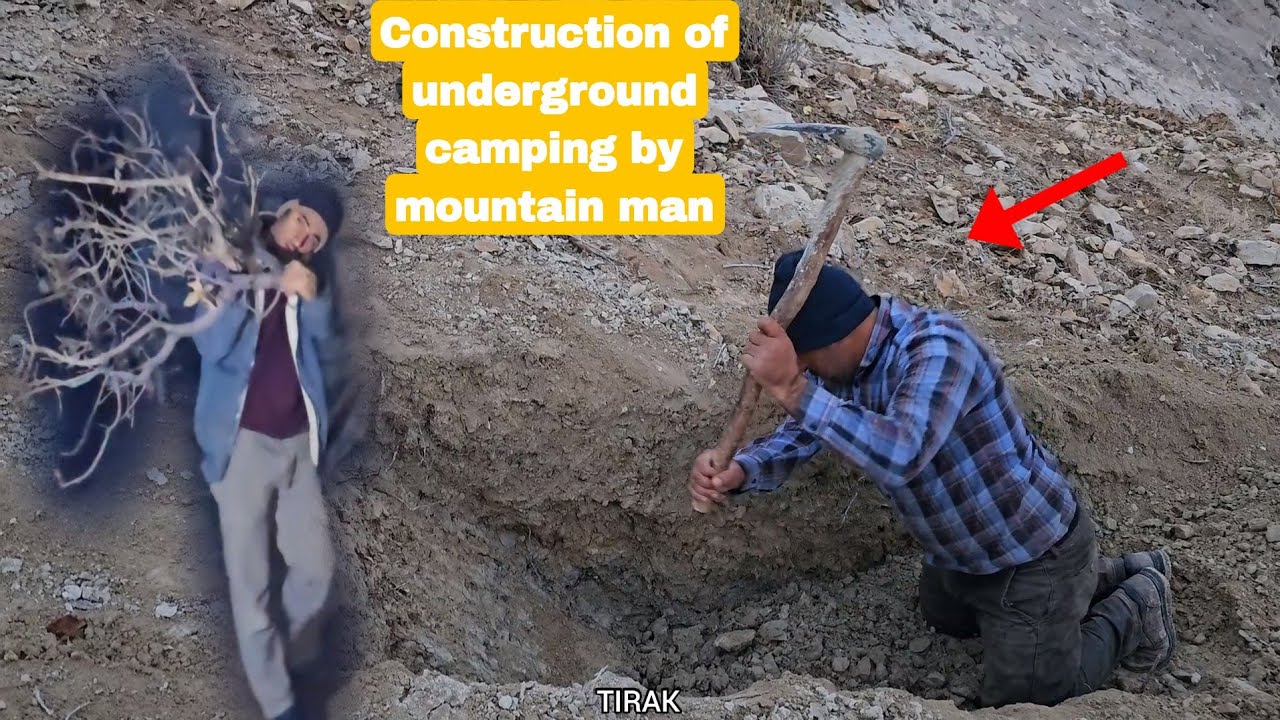 Construction of underground camping house by Ruhollah Bringing firewood by Hassan