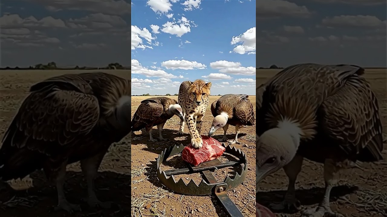 Will It Press the Trap?  Cheetah vs two  Vulture | #shorts #trap  #wildlife