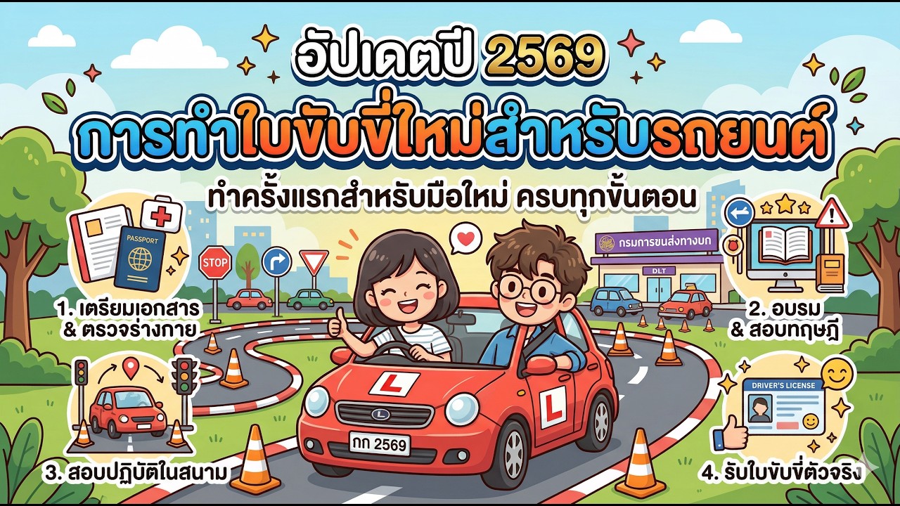 อัปเดตปี 2569 การทำใบขับขี่ใหม่สำหรับรถยนต์ ทำครั้งแรกสำหรับมือใหม่ ครบทุกขั้นตอน