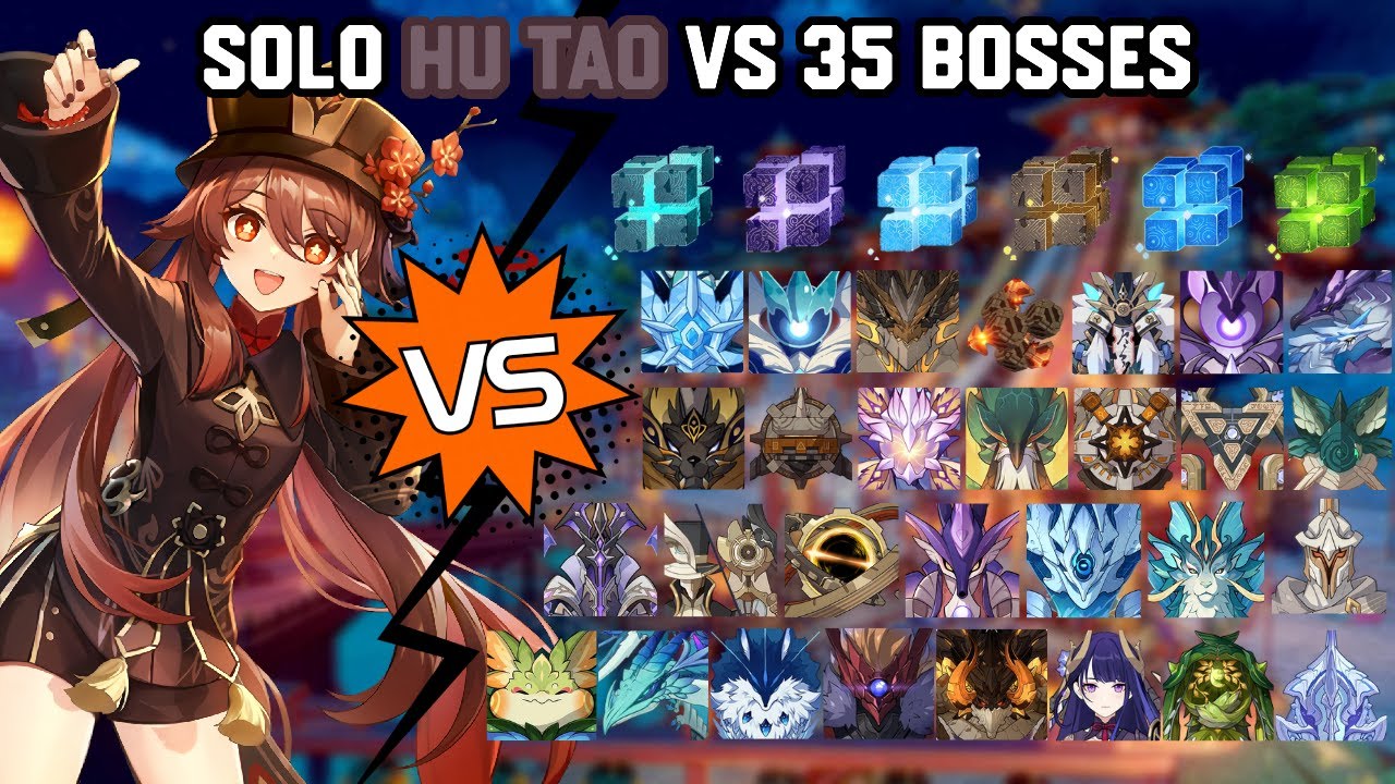 Solo C1R1 Hu Tao vs 35 Bosses (WL 9) Without Food Buff | Genshin Impact